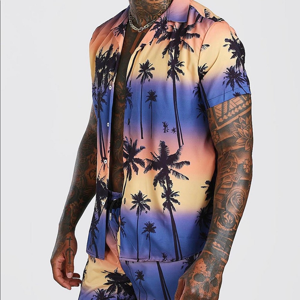 Boohoo Man Revere Palm Print 2- Piece